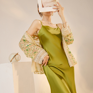 百搭珠绣刺绣气质外套两件套 时尚 N4020 高端醋酸吊带裙女装 新中式