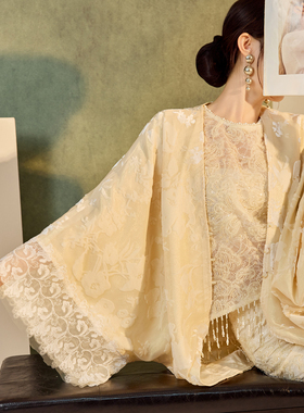 新中式国风轻奢纯色珠片钉珠蕾丝设计外套马甲半裙三件套装 N8098