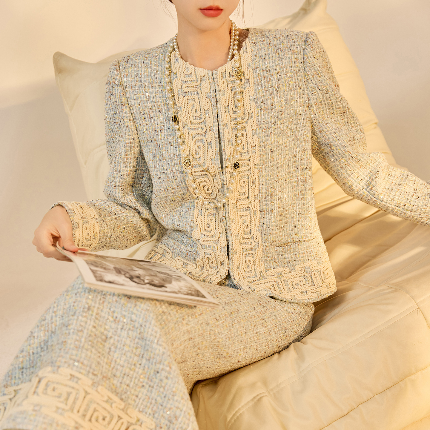 国风时尚回字纹短外套半身裙套装