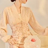 新中式 轻国风V领亮片气质上衣纯色千金轻奢高级感半裙套装 女N8041