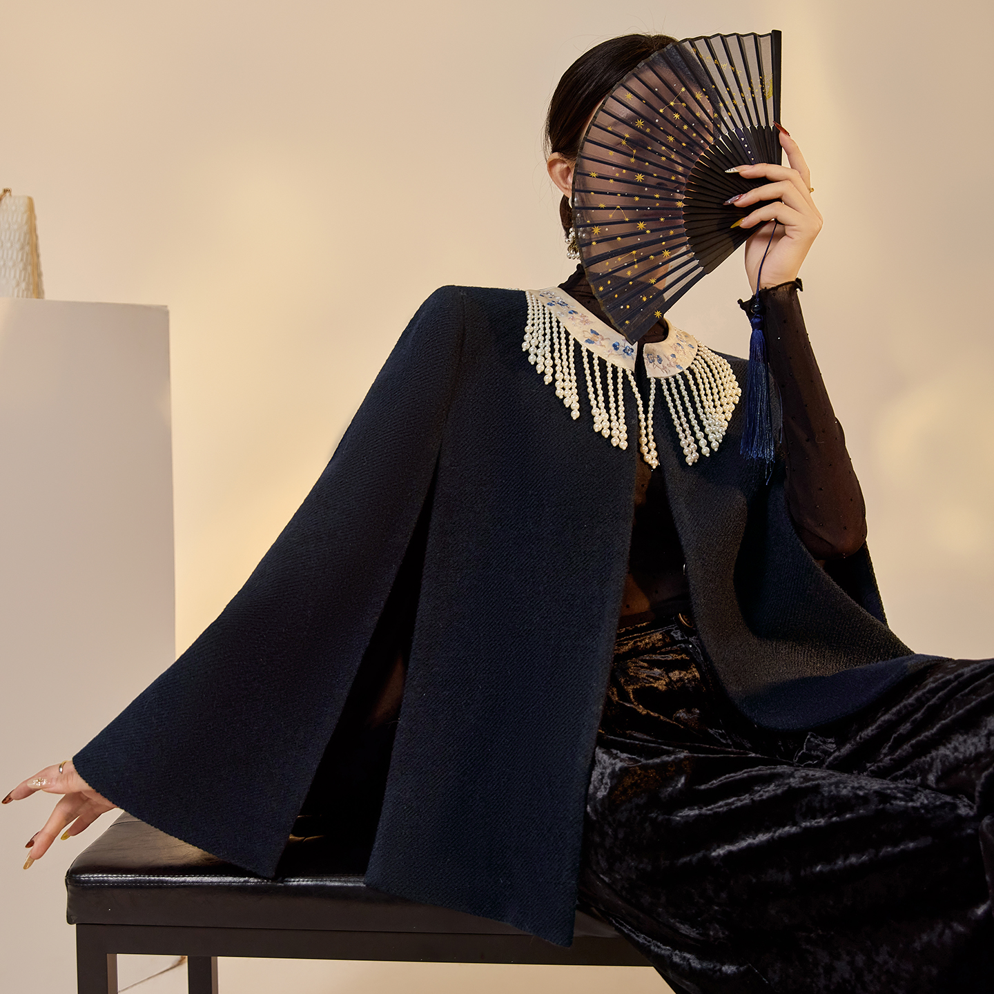 国风重工串珠流苏高端羊毛呢外套