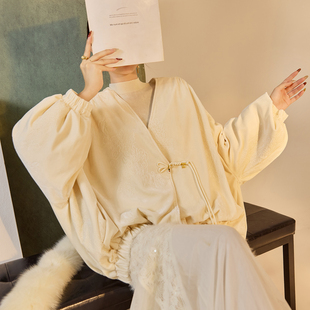 新中式 宽松V领刺绣高级感简约纯色设计保暖羽绒服外套女NX065 冬季