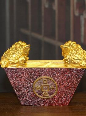 纯铜招财四方斗日进斗金家用客厅摆设金蟾聚宝盆开业礼品装饰摆件