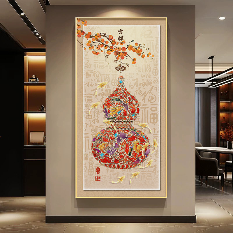 现代简约中式玄关葫芦暖灯装饰画图片