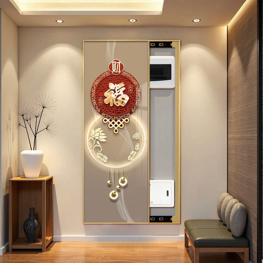 现代福字电表箱盒遮挡玄关装饰画高级感配电箱遮丑竖版电闸箱挂画