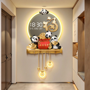 入户玄关画带灯福字熊猫LED氛围灯挂墙数显屏无框精雕立体装饰画