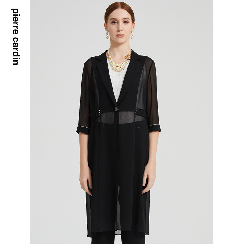 皮尔卡丹女装中长款通勤风衣