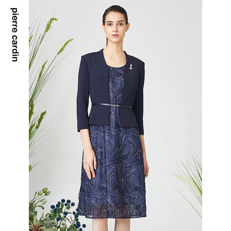 【皮尔卡丹女装】2024春季藏蓝色假两件法式连衣裙【专柜正品】,女装/女士精品,连衣裙,淘宝优惠券,粉丝福利购,淘宝优惠卷