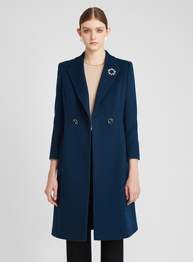 【皮尔卡丹女装】冬季蓝色羊毛大衣气质外套【专柜正品】