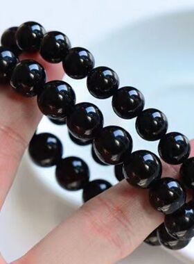 极速情侣手錬黑色简约仿玛瑙黑曜B石水晶手串链男女款送闺蜜学生