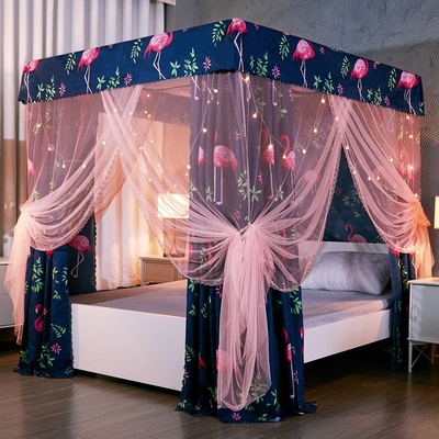 极速厂促遮光床帘家用卧室蚊帐A一体式全封闭防尘顶布床幔带支架