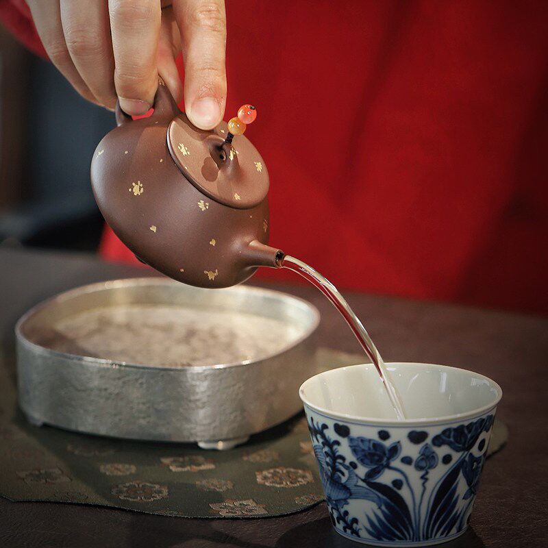 紫砂壶 原矿紫泥 平盖石瓢 手工茶壶 150cc 洒金紫泥壶 石瓢壶
