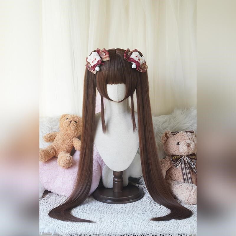 【御茶水】Lolita虎口夹 超长1米直双马尾 自然黑绿亚麻金焦糖棕