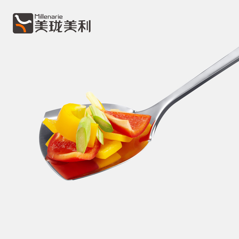 美珑美利 锅铲304不锈钢家用厨房加厚长柄煎铲平铲漏铲炒菜小铲子