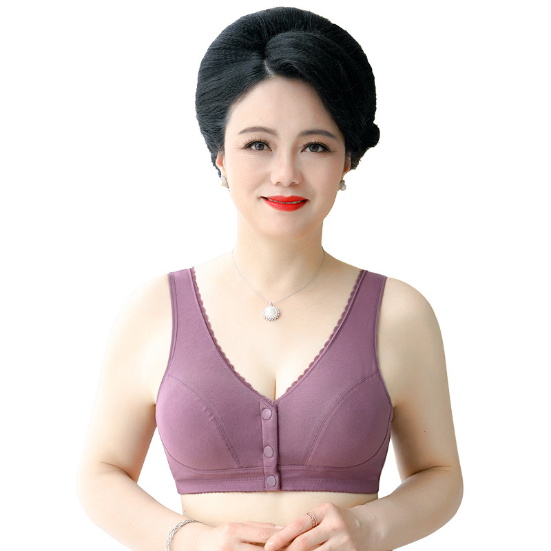 妈妈款美背内衣女薄款无钢圈文胸中老年人背心式胸罩前扣运动内衣