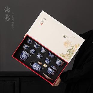 青花中式 功夫茶具套装 2024新款 泡茶家用陶瓷茶杯茶壶轻奢高档中式