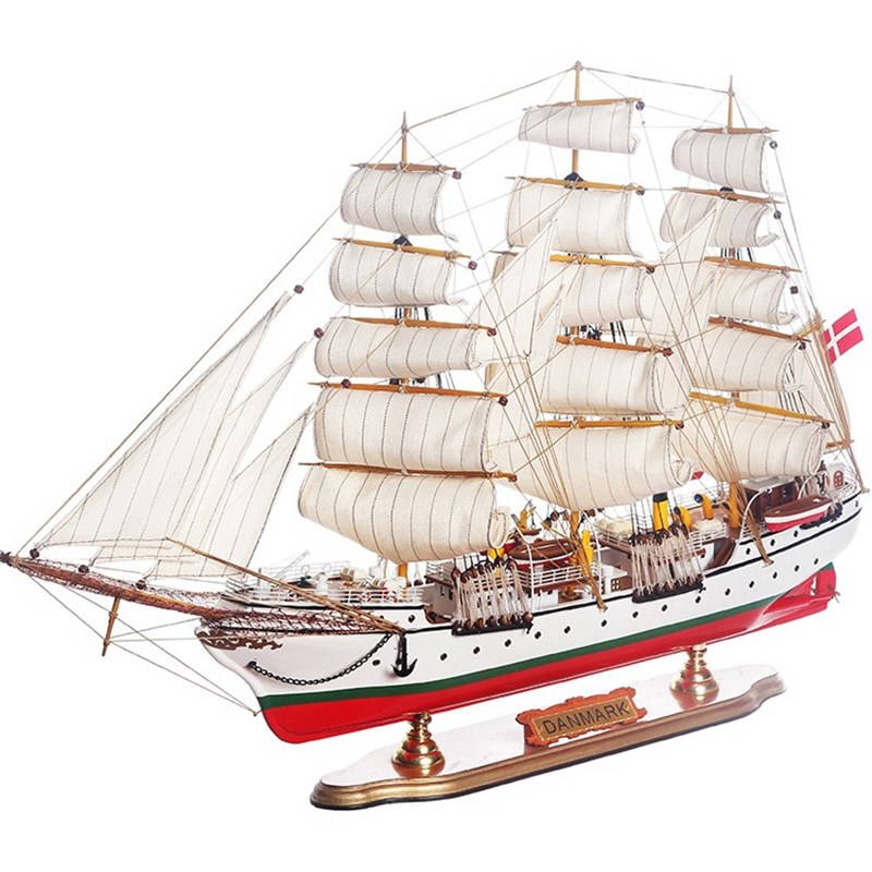 欧式52CM实木帆船模型摆v件一帆风顺帆创意工艺品客厅装饰轻奢迁