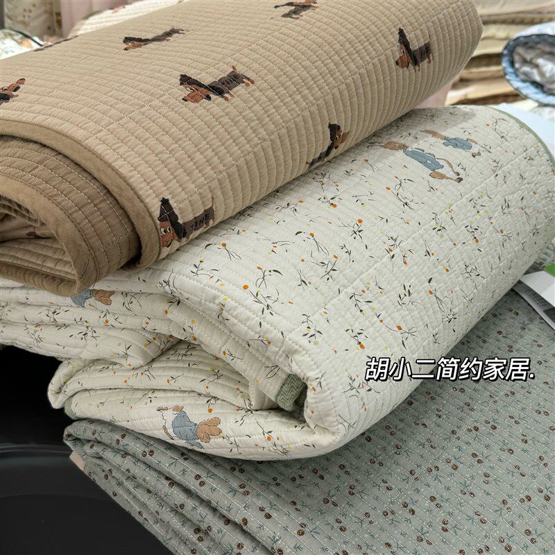 韩国大鹅小清新碎花m全棉床盖三件套纯棉绗缝夹棉加厚床单四季通