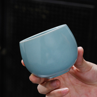 天青汝窑主人杯茶杯开片可养泡z茶杯陶瓷茶盏茶具单个冰裂纹品茗