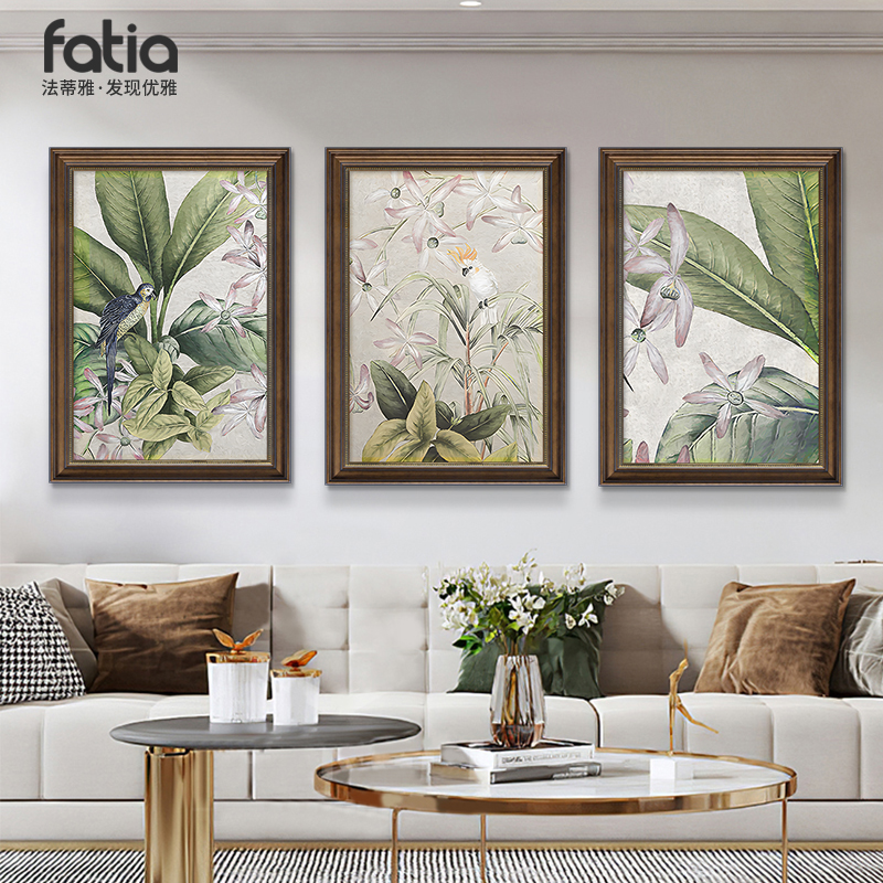 美式复古客厅装饰画沙发背景墙植物挂画M入户玄关花鸟壁画油画