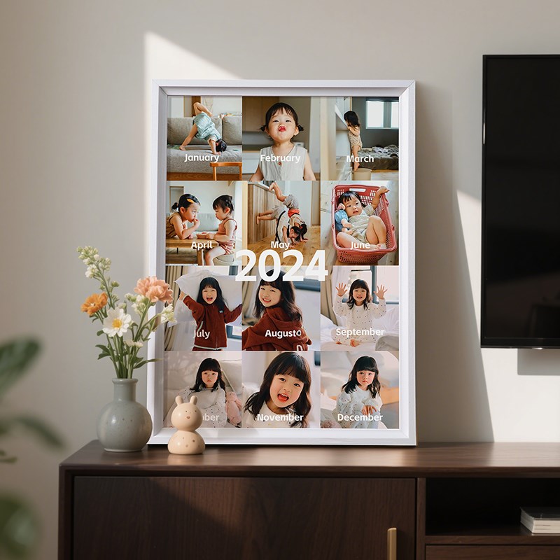 宝宝一周岁1e2个月成长记录相框儿童生日纪念礼物拼图照片定制diy