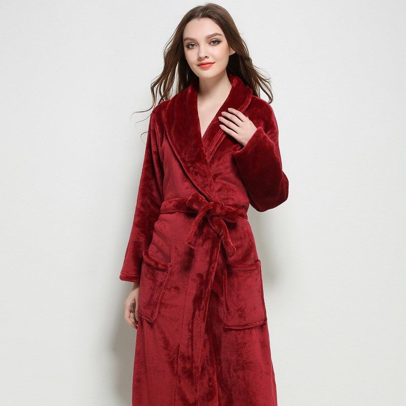 睡袍女款秋冬季加长款紫色法兰绒加厚珊F瑚绒睡衣男士浴袍2024新