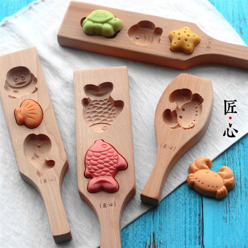 立体海洋卡通 面k食糕点点心馒头绿豆南瓜饼冰皮月饼模具木质包邮