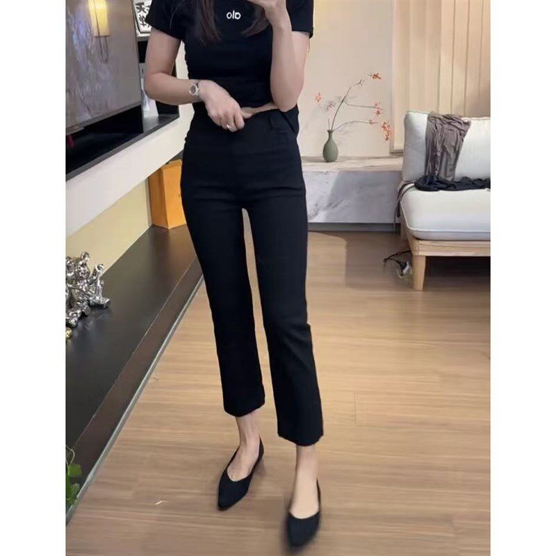 大码胖mm弹力高腰显瘦直筒u牛仔裤女八分夏季薄款休闲九分烟管裤