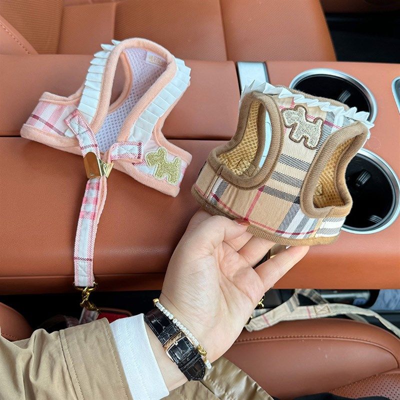 25学院风宠物胸背带牵引绳套装泰迪比G熊小型犬狗狗猫咪外出遛狗