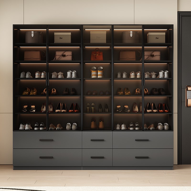 实木鞋柜家用门口入户玄关柜一体靠墙轻奢玻璃门T大容量收纳储物