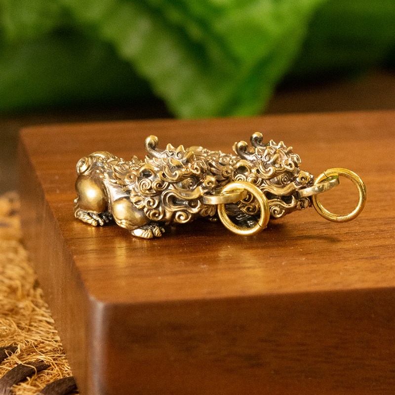 黄铜小貔貅钥匙h扣公母一对全纯铜招财小号迷你包挂件皮丘国风可