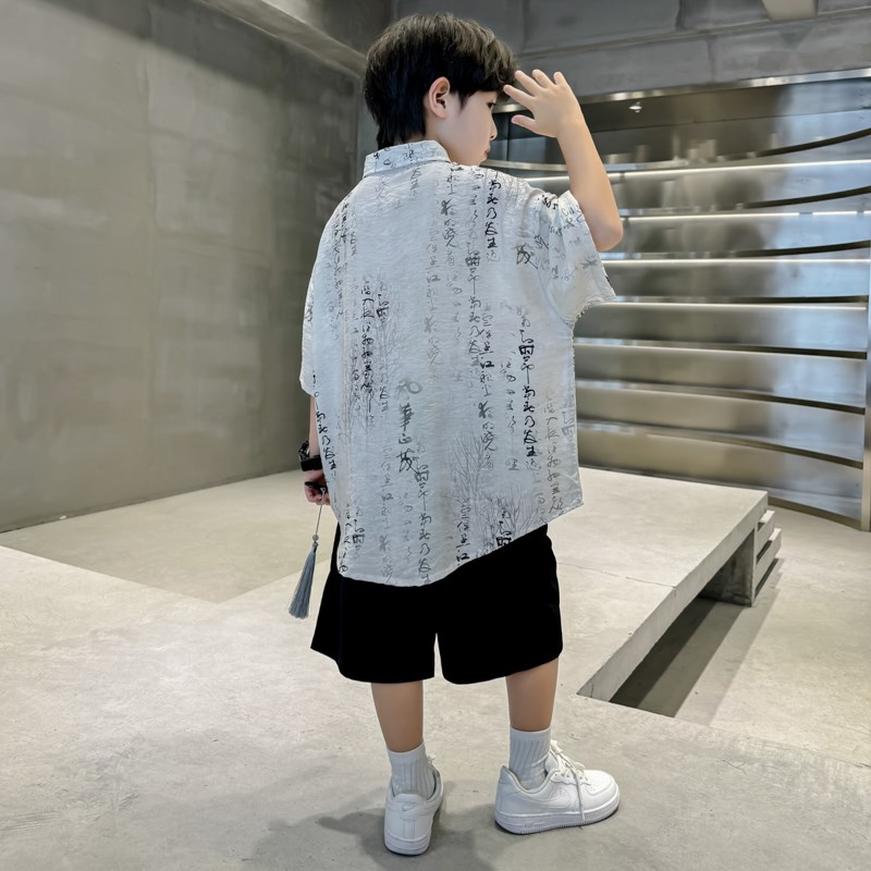 儿童装男童汉服夏装套装2024新款中大童男L孩短袖唐装夏季中国风