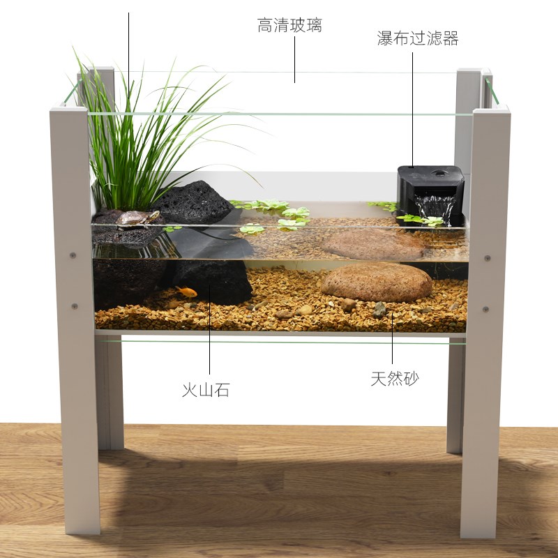 乌龟缸生态造景水陆缸别墅家y用客厅养大乌龟特大号玻璃饲养箱