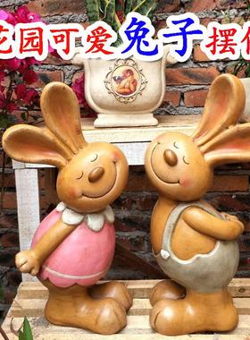 户外花园美式乡村大号兔子装饰摆设做旧复古落地庭院园艺景观摆件