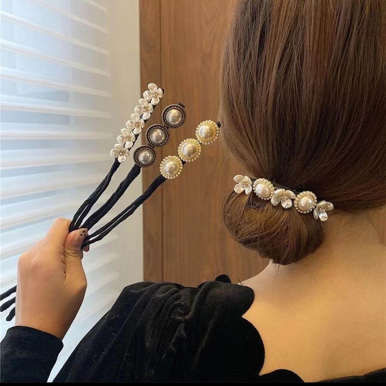 超仙珍珠盘发器丸子头盘发女韩国花苞头造型懒人头饰发饰发插