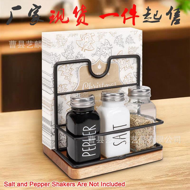 跨境现货木制纸巾架纸巾收纳架铁木结合纸巾存储架木制餐巾纸架