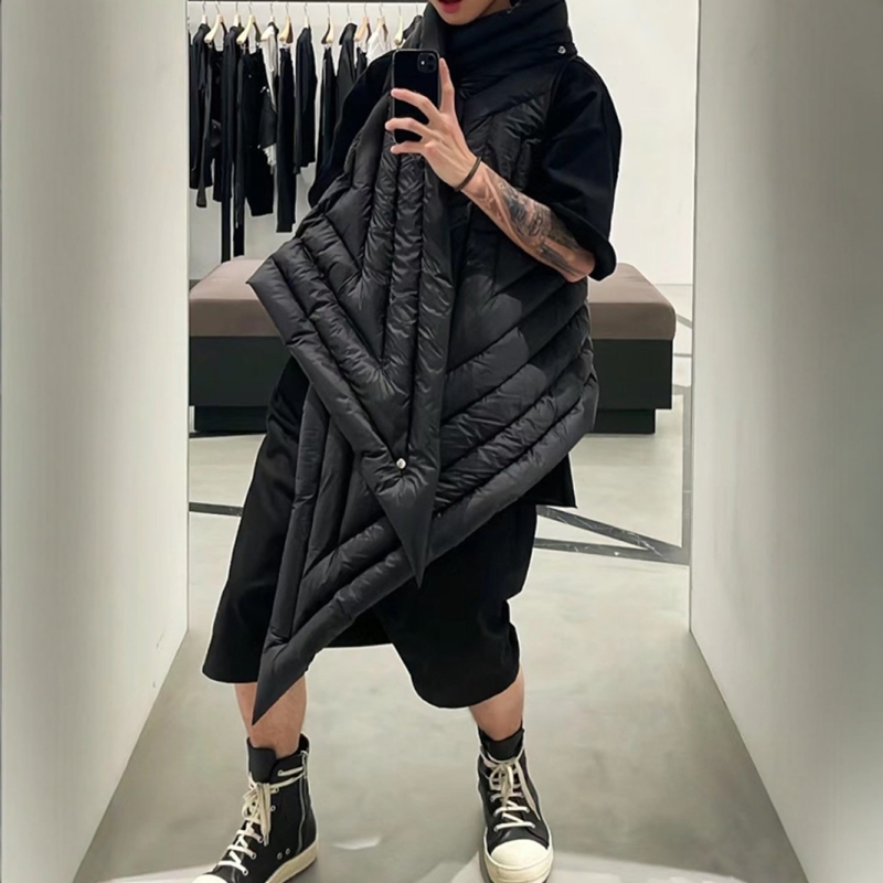 暗黑RO风格不对称保暖马甲男女同款百搭围巾围脖不规则羽绒服马甲