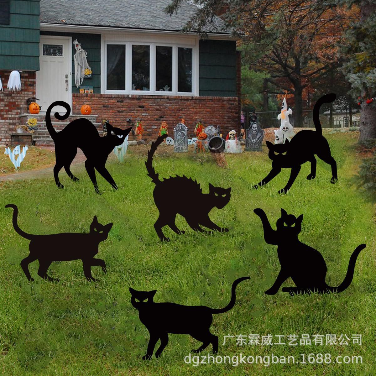 跨境爆款 万圣节庭院装饰地插牌户外派对黑色黑猫 万圣节恐怖派对