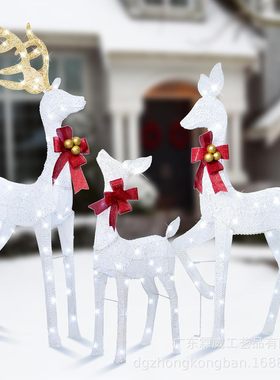 跨境圣诞节白色驯鹿壁橱窗台节庆氛围圣诞节麋鹿装饰室内室外摆件