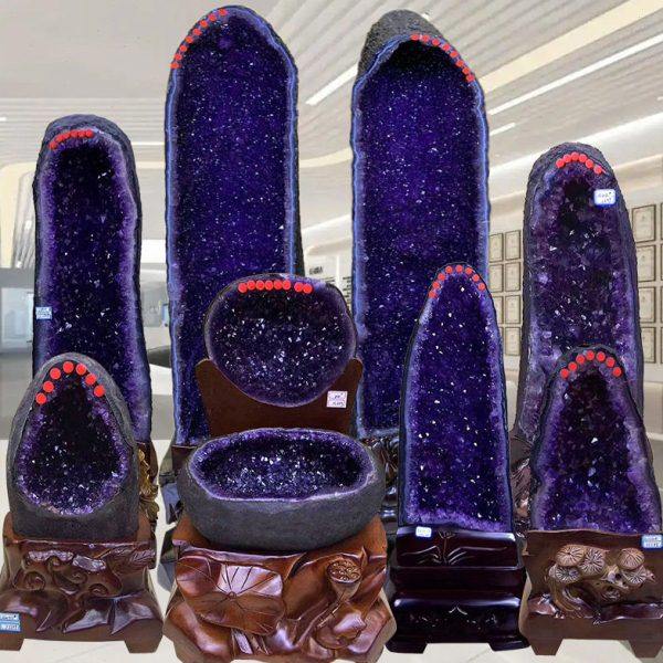 天然紫水晶洞乌拉圭紫晶洞聚盆钱袋子恐龍蛋紫晶簇原石摆件