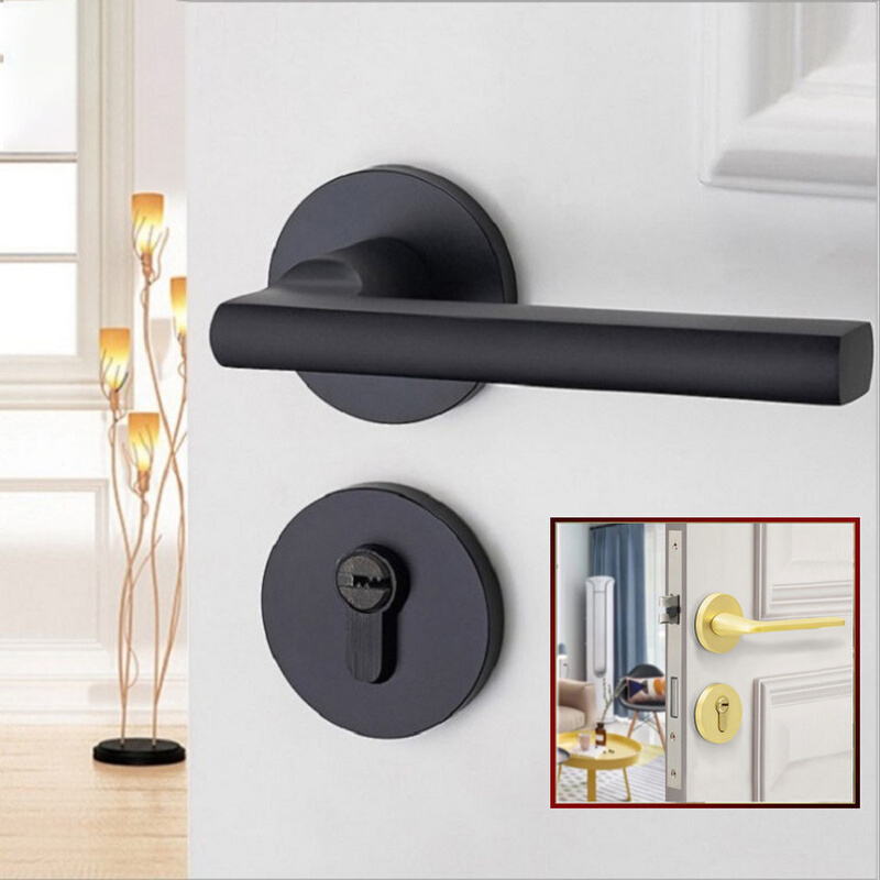 室内门锁家用通用型房门锁卧室不锈钢门把手手柄免改孔木门锁具