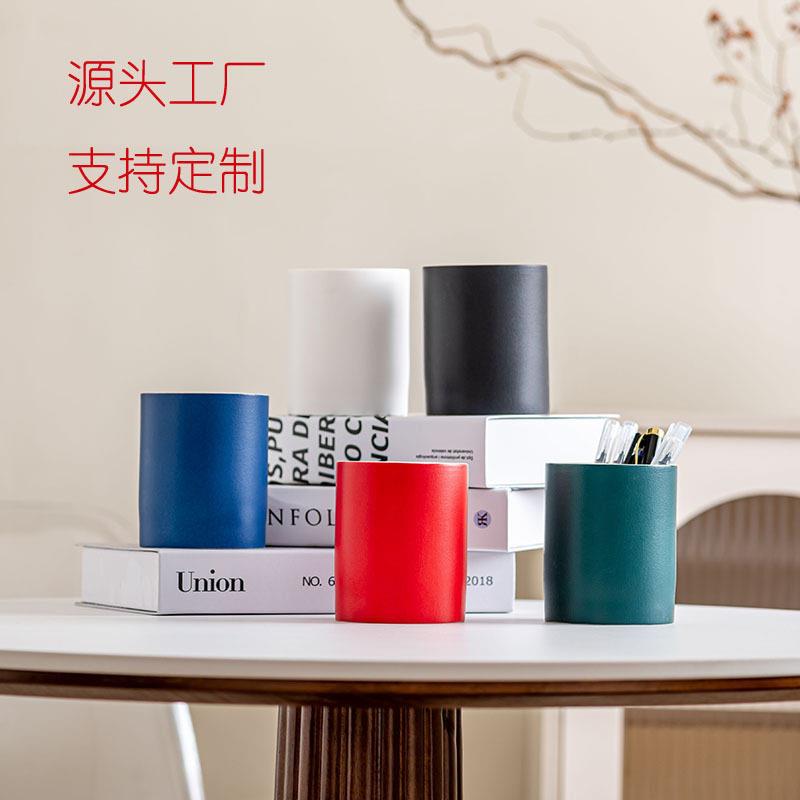 创意笔筒文具时尚圆形可定制陶瓷笔筒化妆筒精品圆珠笔铅笔多功能