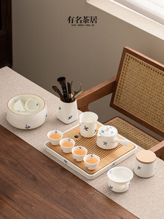 羊脂玉手绘功夫茶具套装家用陶瓷侧把壶茶杯茶盘整套轻奢高档送礼