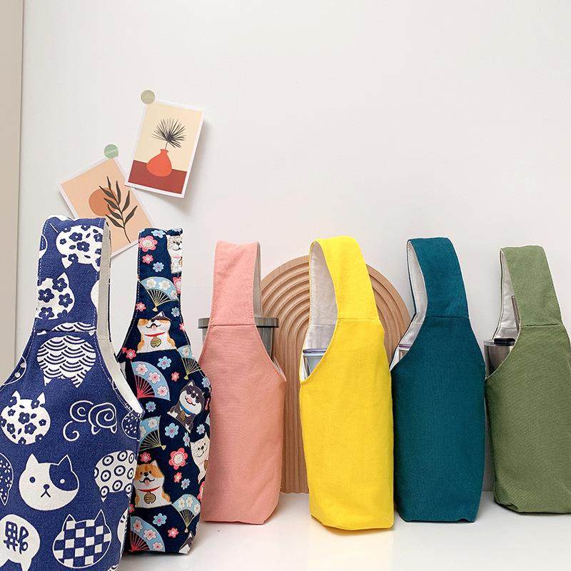 个性保温杯套斜挎儿童水杯水壶奶茶通用保护套手提帆布包可印字