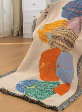 工厂90*180cm南瓜沙发垫编织提花汉麻直排沙发巾双面流苏防滑