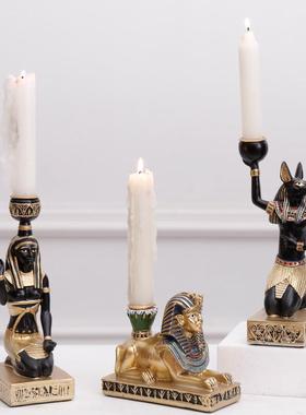 古埃及阿努比斯狮身人面像奈芙蒂斯香薰烛台气氛装饰摆件