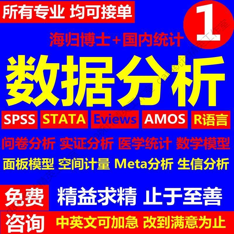 数据分析服务eviews实证Stata问卷调查meta医学amos统计R代做