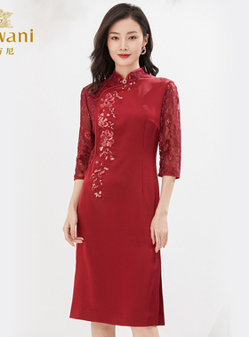 乔万尼春装新款旗袍收腰显瘦刺绣三醋酸EI3E252101