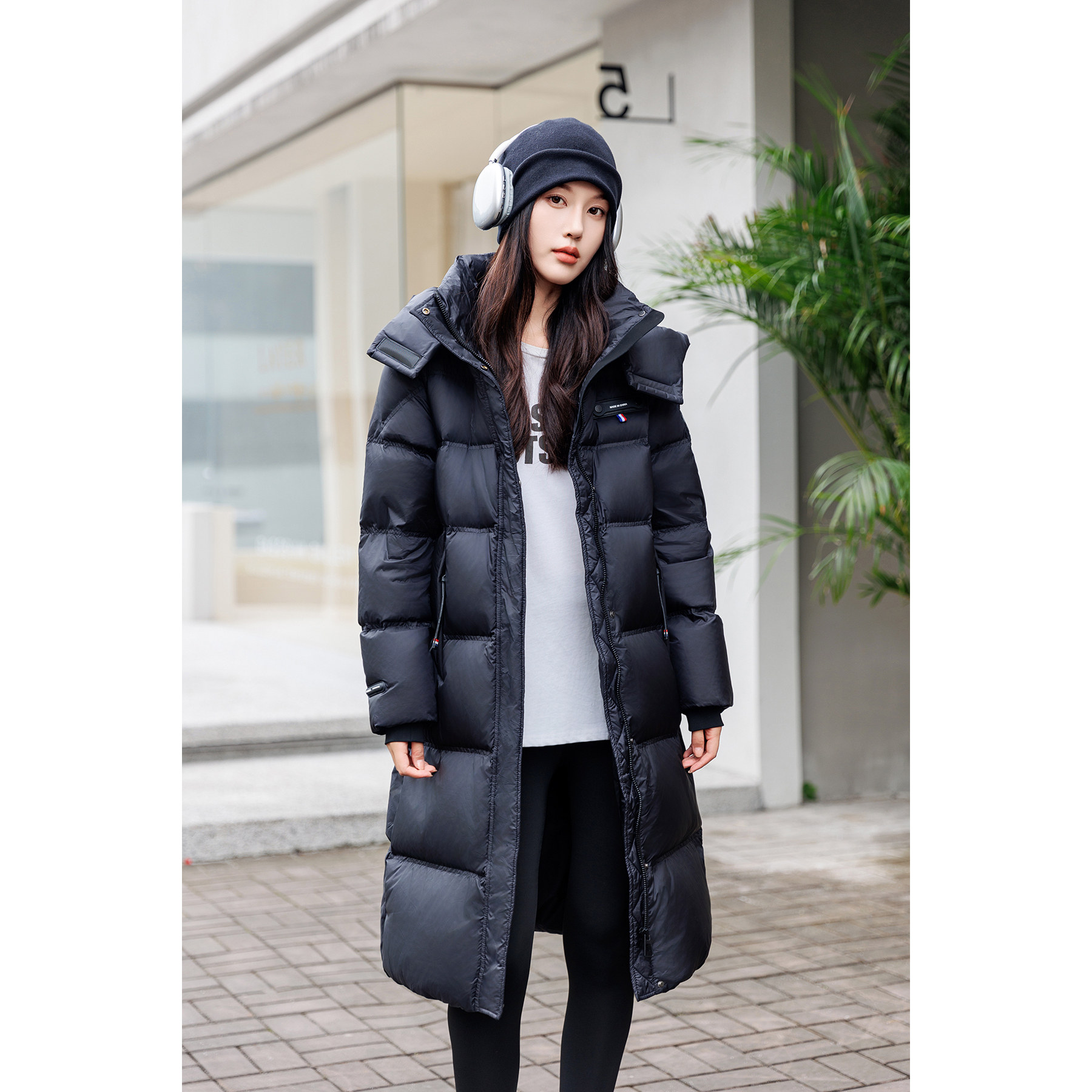 工厂直销连帽立领时尚气质防风保暖双插袋时尚拼接90绒长款羽绒服
