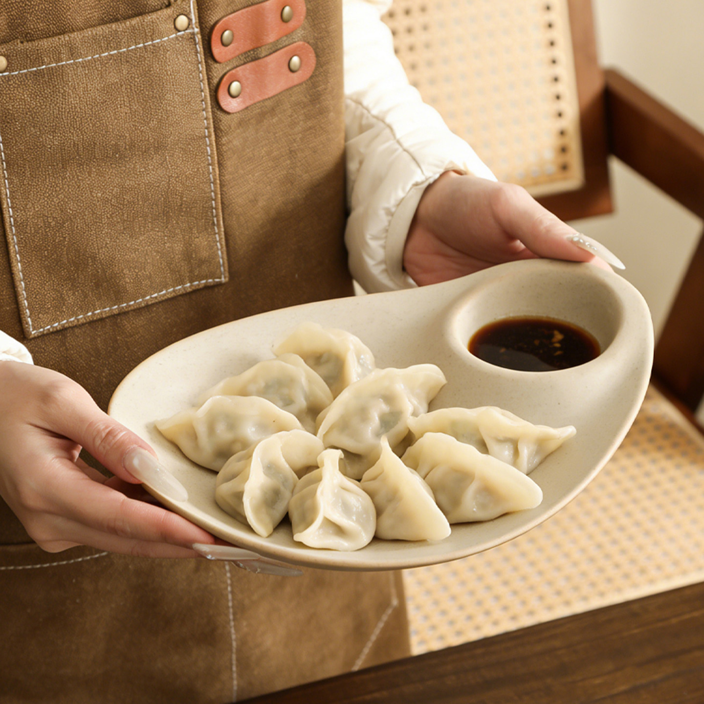 饺子盘带醋碟陶瓷水饺盘日式虾盘小吃盘餐具商用摆盘菜盘子高颜值图片